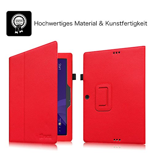 Fintie Odys Wintab 10 / TrekStor SurfTab Wintron 10.1 Hülle Case – Slim Fit Folio Kunstleder Schutzhülle Cover Tasche mit Ständerfunktion und Stylus-Halterung für Odys Wintab 10 25,7 cm (10,1 Zoll) / TrekStor SurfTab Wintron Volks-Tablet 25,6 cm (10,1 Zoll) 99743 99843 Tablet-PC, Rot - 3