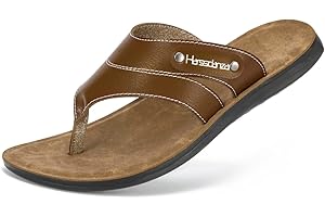 Harssidanzar Flip Flops for Mens,Vintage Comfortable Thong Sandals Lightweight Summer Beach Flat Sandals KM216