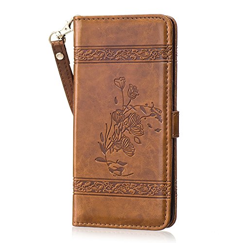 Samsung Galaxy S8 Wallet Case,Samsung Galaxy S8 Leather Case,Cozy Hut Samsung Galaxy S8 Phone Case Elegant Rose Design Luxe Mode Premium Vintage Genuine Ultra Slim Mince Pure Leather PU Wallet Stand Function Leather Case Smartphone Slim Bookstyle with Magnetic Closure Card Slot Holder and Lanyard Strap Carrying Protective Case for Samsung Galaxy S8 - brun