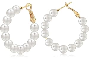 TELOOCO Perłowe Kolczyki Koła Pozłacane 14-Karatowym Złotem - Półotwarte Biżuteria dla Kobiet i Dziewcząt - Prezent Urodzinowy