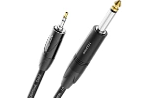 deleyCON 3,0m 6,35mm Mono till 3,5mm Stereo Klinka Klinkkabel AUX - Studio Kvalitet - av ren OFC Koppar (AWG24) - för E-Gitar