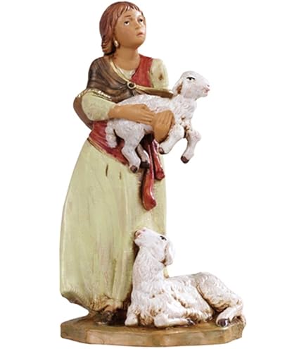 Statua Fontanini Coro Musicale Di Pastori Per Presepe, 12 Cm, Resina Tipo Legno, Dipinta A Mano, Made In Italy