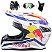 Produktbild WWtoukui Red Bull Fashion Cool Off-Road Motorcycle Helm, Off-Road Locomotive Mountain Bike Racing ATV Flying Downhill Full Face Helmet, DOT Zertifizierung, Gift (Set of 4),XL:59~60cm