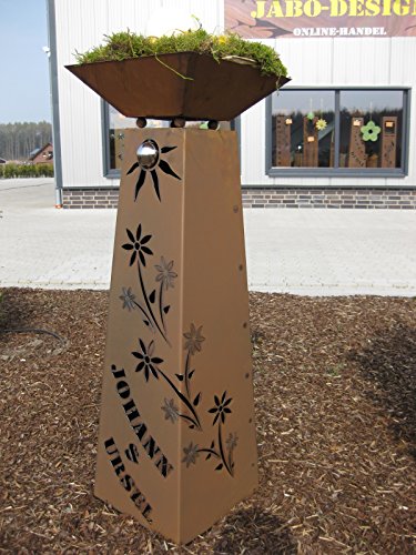 Rost Säule + Schale konisch RS95 + S11 "IHR EIGENER NAME" / kostenloser Versand Garten Rostsäulen Blumensäule Deko Rostsäule