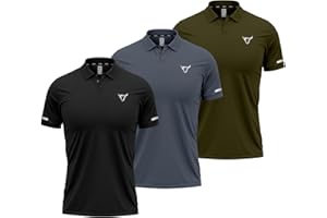 TORO ACTIVA Pack of 3 Mens Polo T Shirt Breathable and Lightweight Quick Dry 3 Button Ribbed Collar Comfortable Short Sleeve Polo Shirt