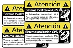 ALARMASZOOM Pack 4 Pegatinas disuasorias localizador GPS vehiculos, Coches Camiones Bicicletas adhieren sobre Superficie Exterior Adhesivos disuasorios localización satelite (Pack 4 - Exterior Cristal)