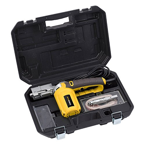 400 Watt Powerfeile Geradeschleifer Elektrofeile Bandschleifer Feinbandschleifer Präzisionsbandschleifer im Koffer plus 10 x Schleifbänder – POWX139 - 9