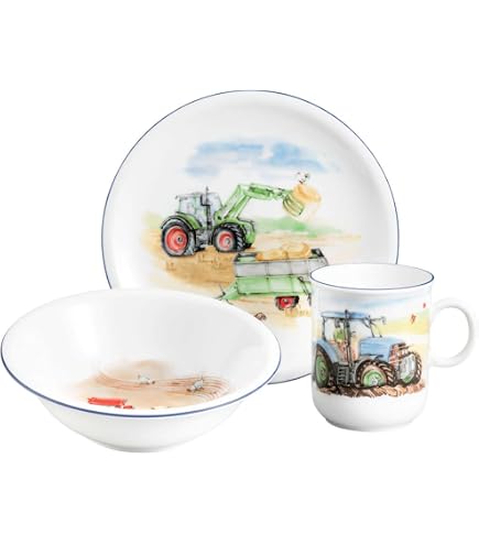 Seltmann Weiden Compact - Set Di Stoviglie In Porcellana Per Bambini, 3 Pezzi: Piatto, Ciotola E Bicchiere Con Manico, Design Flinke Flitzer