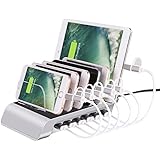 USB Charging Station, SHOW WISH Detachable 6 Ports Charger Docking Station, 51W 5V 10.2A Charging Stand Organizer,Multiple USB Charger Station for Tablets,Smartphones and Other Gadgets (Silvery)