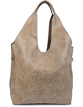 styleBREAKER Beutel Handtaschen Set mit Strassapplikation im Sternenhimmel Design, 2 Taschen, Shopper, Damen 02012031