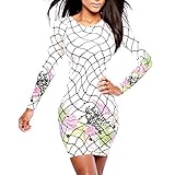 New Bright White Flower Floral Printed New Women Sexy Bodycon Long Sleeve Dress