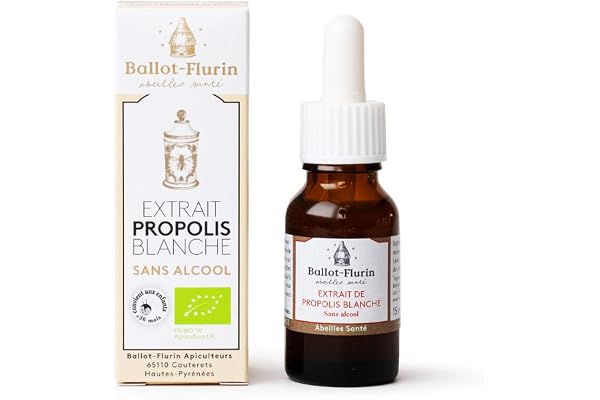 Ballot-Flurin - Extrait Propolis Blanche - MUTLIFONCTIONS : Sensibilités saisonnières, peau, hygiène buccale - Sans alcool - Convient aux enfants - Fabriqué en France - Certifié Bio - 15 ml