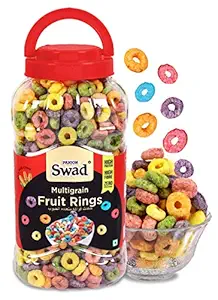 Swad Breakfast Cereal, Multigrain Fruit Rings (Made with Oats, Rice, Corn, High Fibre Frooty Loops Cereal for Kids) Jar, 280 g