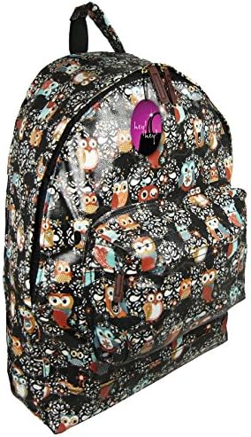 Hey Hey Handbags - Ladies Canvas Retro Print Backpack (Snow Owl - Black - Oilcloth)