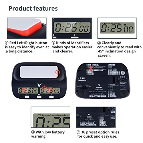 CkeyiN® Rejor digital para jugar al Ajedrez 36 Reglas de Tiempo de