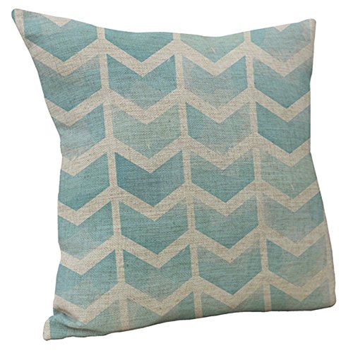 Vanki Chevron Striped style Cotton Linen Square Decorative Throw Pillow Case Cushion Cover 18 x 18 inches ,blue based white zigzag pattern