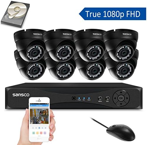 [Better Than 1080N] SANSCO 8CH 1080P CCTV DVR Recorder Security Camera System w/ 8x HD 2.0mp Fixed Dome Cam 2TB HDD (1920x1080 Mega Pixels, P2P Scan and Connect, Night Vision,Vandal Proof/Waterproof)