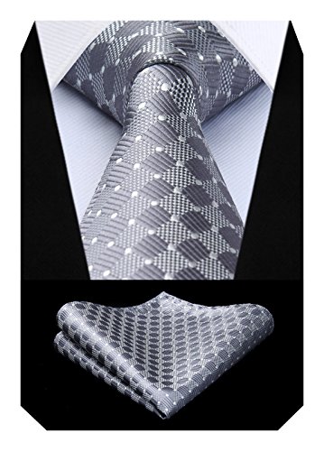 BIYINIMen's Check Tie Handkerchief Wedding Party Necktie & Pocket Square Set