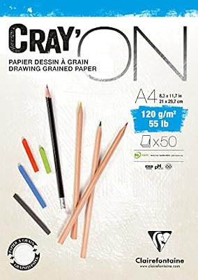 Clairefontaine 975020C Cray'ON bloc collé 50F 21x29,7cm 120g grain très fin Blanc