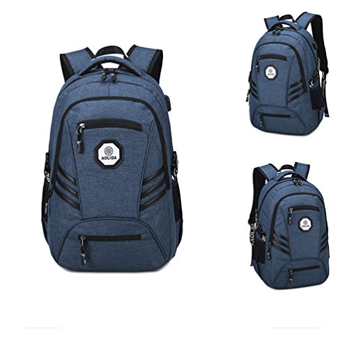 Herren Damen schlank Laptop Rucksack 15 6 Zoll Business Rucksack leichte wasserdicht Schulter Notebook Rucksack mit USB-Port  marineblau A 