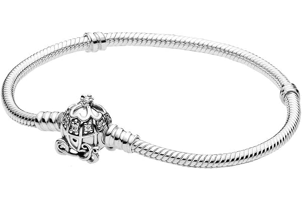 Pandora Bracelet Disney Cendrillon maille serpent en argent sterling avec fermoir carrosse citrouille et zircones cubiques transparentes