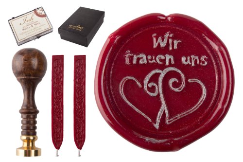 gravurART - Siegel Stempel Hochzeit "Wir trauen uns" mit 2 Stangen Siegelwachs und Siegelkissen