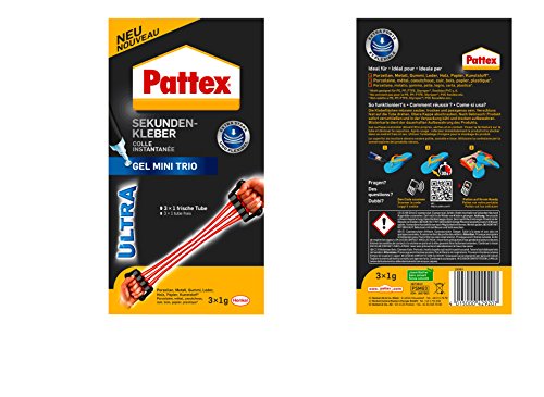 Pattex Sekundenkleber Gel Mini Trio / Lösungsmittelfreier Gel-Kleber / Transparent, tropffrei und wasserfest / 3 x 1g - 4