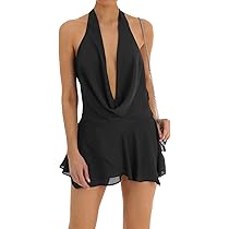 Abito Nero Donna Mini E Sexy - Senza Maniche, Scollo A V, Vestito Estivo Elegante E Aderente - Foto 2