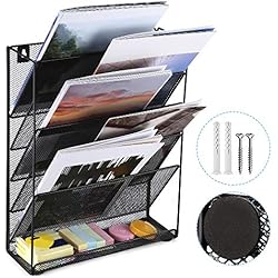Oakome Etagère de Rangement Bureau Corbeille à Courrier Porte-Magazines et Porte-journaux 5 Étages en Maille Organiseur pour Maison/Bureau Support Mural