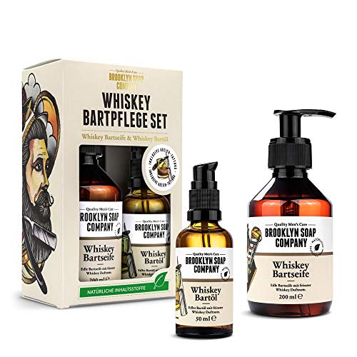 Whiskey Bartpflege Set · Brooklyn Soap Company · Geschenkset für Männer inkl. Bartöl & Bartshampoo mit feinsten Whiskey-Duftnoten