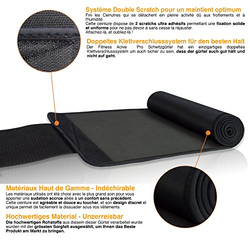 Fitnessgürtel – Premium Schwitzgürtel – Leicht zu Reinigen – Mehr Schwitzen – 2 GRATIS BONUS inkl. + Tragetasche + Körperfettzange – Bauchweggürtel Hot Belt mit Sauna Effekt ideal für Ihr Training, zum Laufen, Joggen – 2 Größen zur Wahl - 2