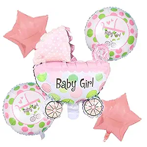 AMFIN (Pack of 5) Cradle Shape Baby Shower Foil Balloons Baby Shower Decoration Material Its a boy Decorations - Pink