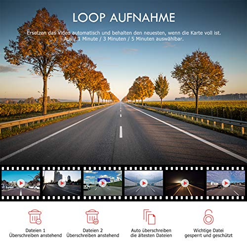 FLYLINKTECH DashCam, 1080P Full HD Auto Kamera, 170° Weitwinkelobjektiv, Mini DVR Fahren Rekorder, mit WDR, Bewegungserkennung, Parkmonitor, Loop-Aufnahme, Nachtsicht und G-Sensor - 5