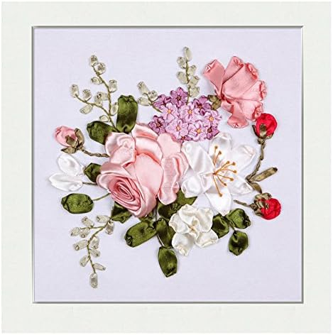 EgoshopSilk Ribbon Embroidery Spring Flower blooming Kit Eight Couplet Painting X5002A DIY Wall Decor Stamp Silk Ribbon Embroidery Kit With English Instruction(No Frame) by Egoshop