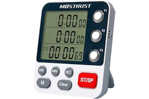 MOSTRUST Digital Dual Kitchen Timer, 3 Channels Count UP/Down Timer, Triple Cooking Stopwatch Timer, Large Display, Loud Volume Alarm and Flashing Light with Magnetic Back, Battery Included (318)