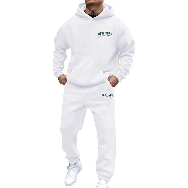 Survêtement 2 Pièces Homme New York - Sweat à Capuche + Pantalon Jogging - Coupe Ample Baggy - Style Streetwear Y2K - Pour Loisirs, Sport, Décontracté
