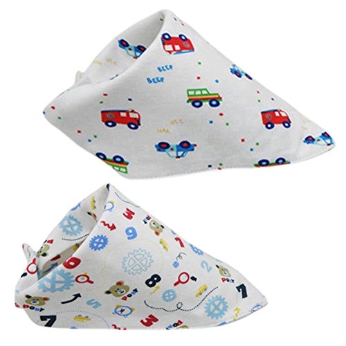 Set Of 2 Baby Cute Bandana Drool Bibs Unisex Cotton ( Bus & Pattern )