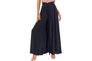 Odizli Damen Elegant Boho Blume Chiffon High Waist Locker Palazzo Lang Weite Hose Strandhose Sommerhose