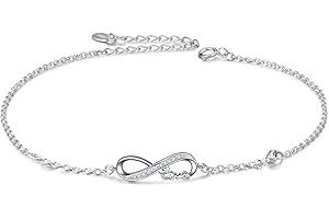 AOBOCO Infinity Ankle Bracelet for Women, 925 Sterling Silver Charm Adjustable Anklet 9+2''