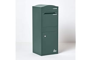 Large Smart Parcel Box With Curved Roof Top Dark Green Strong Metal Drop Box With Front Access Door for Safe and Secure Multiple Deliveries Wall Floor Gate Mounting Weatherproof Outdoor Delivery Box