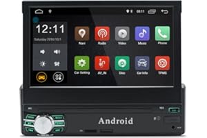 EZoneTronics Android 6.0 Flip out 1Din Car Radio Estéreo 7 Pulgadas Pantalla táctil capacitiva Alta definición 1024x600 Navegación GPS Bluetooth Wifi/USB/SD/Am/FM/RDS Player 1G RAM + 16G ROM