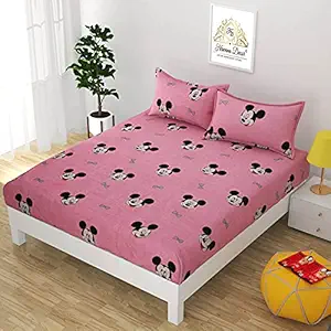Nirwana Decor Daisy Double Bed Kids bedsheets with 2 Pillow Covers (Daisy-Kids-Pink-Mickey, Double 90 x 100 Inch)