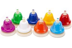 CeleMoon Desk Bells - 8 Note Colorful Metal Handbells Set- Educational Teaching Learning Musical Instruments