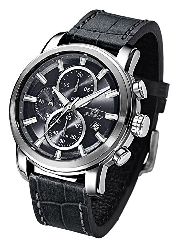 FIREFOX Chronograph FFSL215-102 anthrazit Herrenuhr Edelstahl Dornschliee Lederarmband 10 ATM water resistant