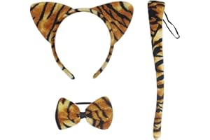 LSYYSL Set di 3 costumi da tigre per bambini, orecchie per bambini, fascia per capelli, fiocco di coda, costume da gioco di ruolo tigre, adatto per giochi d'azzardo, festa di carnevale, travestimento