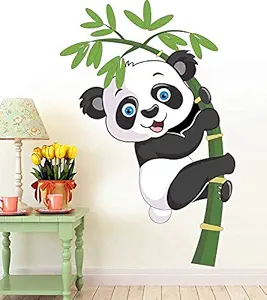 Printelligent Vinyl Cute Baby Panda Stickers Decal Wallpaper for Kids Home Living Room Bedroom (Multicolour)