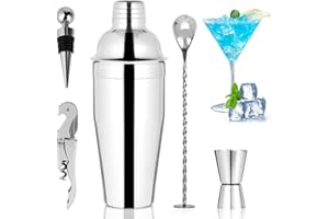 Wapasezyar Cocktail Shaker Set, 5 Stück Edelstahl Cocktail Mix Set, Cocktailshaker Bar Set, Cocktailmixer Set, Messbecher und Bar Löffel, 750ml Barkeeper Set für Zuhause, Bar Party, Geschenk Bar Set
