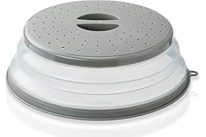 ASFINS Tapa Microondas Plegable, Tapa Plegable para Microondas Colador Plegable Silicona, para Colar, Drenaje y Enjuague Frutas, para Sellar Alimentos, 26,5 cm (Gris)