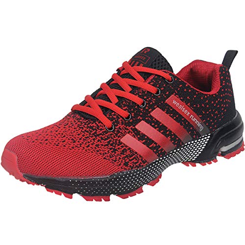 Wealsex Zapatos para Correr En Montaña Asfalto Aire Libre Deportes Zapatillas De Running para Hombre (Negro y Rojo,45)