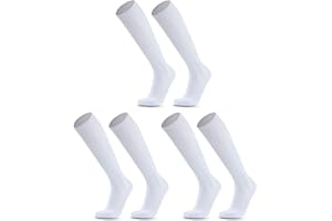 SKHAOVS 3 Pares Medias de Fútbol Blanco para Niños, Calcetines Largas de Fútbol Baloncesto Hockey Rugby Tenis, Calcetines de Deporte Hasta Rodilla para Niños y Niñas de 5 a 12 Años